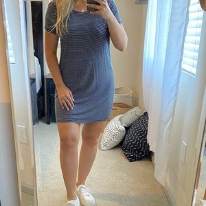 Navy blue and white striped t shirt dress